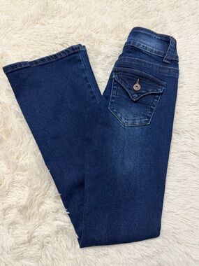 Telepatia Dark Blue Flare Jeans with Back Pocket Detail
